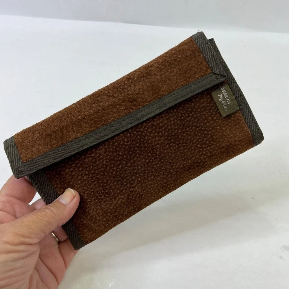 Vintage Pigskin Leather Wallet Made in Taiwan ROC Brown Trifold Card Holder Soft